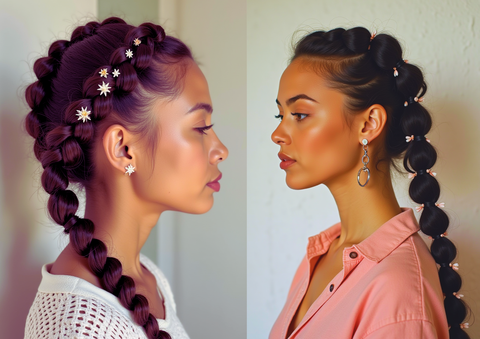 braided hairstyles, bubble braids